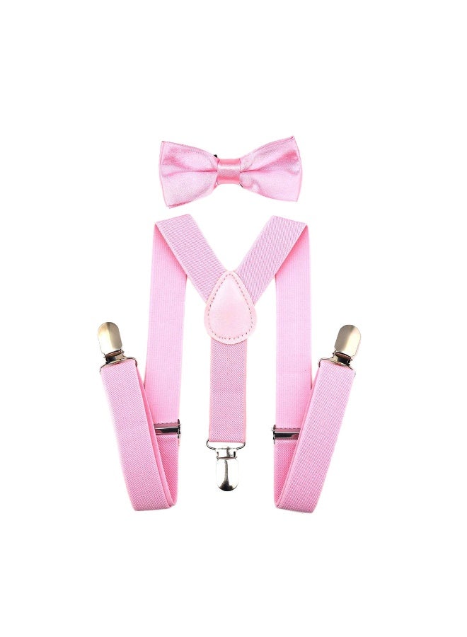 Child Kids Clip-on Suspenders Elastic Y-Shape Adjustable with Clips and Bow Tie Set for Boys and Girls - Image 1